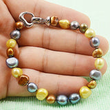 Multicolor Baroque Pearl Bracelet Heart Clasp Fine Jewelry Lady Gift