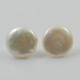 14mm AA Coin Freshwater Pearl Silver Dangle Earrings
