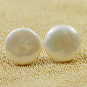 14mm AA Coin Freshwater Pearl Silver Dangle Earrings