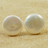 14mm AA Coin Freshwater Pearl Silver Dangle Earrings