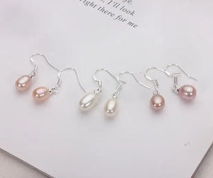 AA Pearl Dangle Earrings 7-9mm Rice Pearl S925 Silver Jewelry