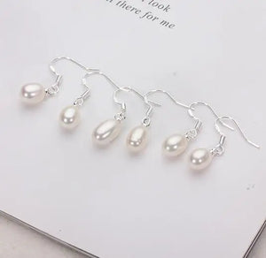 AA Pearl Dangle Earrings 7-9mm Rice Pearl S925 Silver Jewelry
