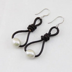 AA Pearl Earrings,9-10mm Freshwater Pearl Leather Earring