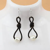 AA Pearl Earrings,9-10mm Freshwater Pearl Leather Earring