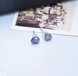 AA Pearl Earrings, Purple Real Pearl Silver Stud Jewelry