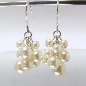 Cluster Freshwater Pearl Earrings Silver Dangling Bridal Gift