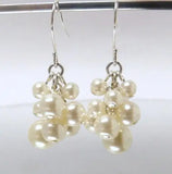 Cluster Freshwater Pearl Earrings Silver Dangling Bridal Gift