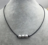 Gray Freshwater Pearl Leather Necklace, Bridal Gift