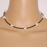 AA Freshwater Pearl Necklace, Leather Choker, Handmade Jewelry