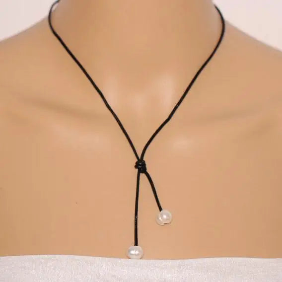 AA Freshwater Pearl Necklace, Leather Jewelry