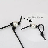 AA Pearl Necklace, Black Leather Freshwater Pearl Jewelry