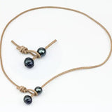 AA Pearl Necklace, Brown Leather Freshwater Pearl Jewelry