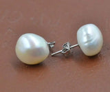 AA Real Pearl Earrings 11-12mm Freshwater S925 Sterling Silver Stud