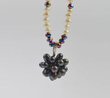 Freshwater Pearl Necklace 3-4mm Crystal Beads Flower Pendant