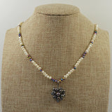 Freshwater Pearl Necklace 3-4mm Crystal Beads Flower Pendant