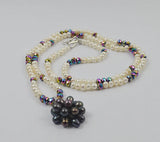 Freshwater Pearl Necklace 3-4mm Crystal Beads Flower Pendant