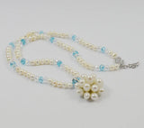 Real Pearl Necklace 3-4mm Crystal Beads Freshwater Pearls Flower Pendant