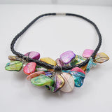 AA Real Pearl Shell Flower Necklace Multicolor Sea Shell Flower Pearls Leather