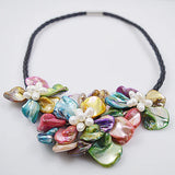 AA Real Pearl Shell Flower Necklace Multicolor Sea Shell Flower Pearls Leather