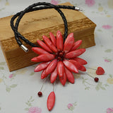 AA Real Pearl Shell Flower Necklace Red Flowers Fine Jewelry For Women