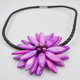 Real Pearl Shell Flower Necklace Purple Elegant Jewelry