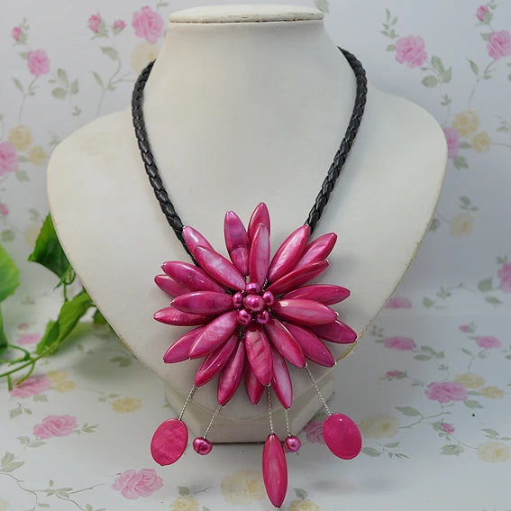 Real Pearl Shell Flower Necklace Red Pearls Fine Jewelry for Women