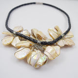 Real Pearl Shell Flower Necklace Sea Shell Flower Leather Fine Jewelry