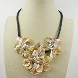 Real Pearl Shell Flower Necklace Sea Shell Flower Leather Fine Jewelry