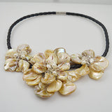 Real Pearl Shell Flower Necklace Sea Shell Flower Leather Fine Jewelry