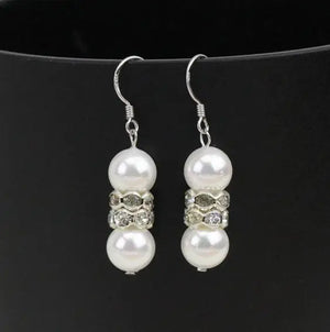 Round Pearl Earrings S925 Sterling Silver Dangle
