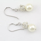 Round Pearl Earrings Rhinestone Freshwater Pearls S925 Silver Dangle Earrings