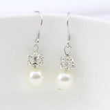 Round Pearl Earrings Rhinestone Freshwater Pearls S925 Silver Dangle Earrings