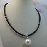 AA Sea Shell Pearl Necklace 14mm Round Shell Pearl Rope Leather Jewelry