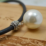 AA Sea Shell Pearl Necklace 14mm Round Shell Pearl Rope Leather Jewelry