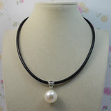 AA Sea Shell Pearl Necklace 14mm Round Shell Pearl Rope Leather Jewelry
