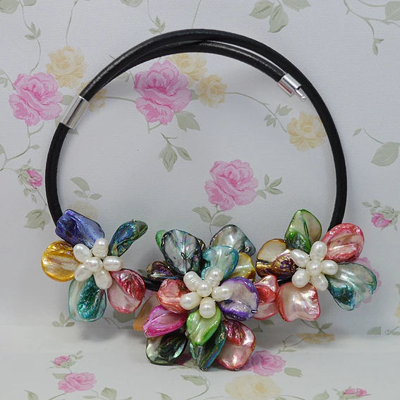 Shell Flower Real Pearl Necklace Multicolor Shell Freshwater Pearls