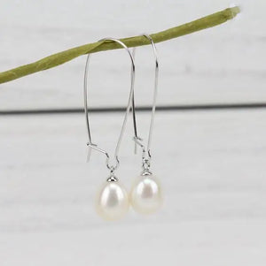 AA Silver Hoop Earrings Rice Freshwater Pearls S925 Leverback Earring