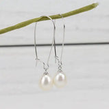 AA Silver Hoop Earrings Rice Freshwater Pearls S925 Leverback Earring