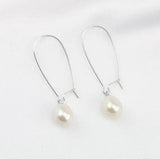 AA Silver Hoop Earrings Rice Freshwater Pearls S925 Leverback Earring