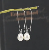 AA Silver Hoop Earrings Rice Freshwater Pearls S925 Leverback Earring