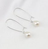 AA Silver Hoop Earrings Rice Freshwater Pearls S925 Leverback Earring