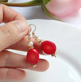 Coral Earrings 14K Filled Rhinestone Pearl Drop Wedding