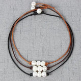 White Freshwater Pearl Leather Necklace, Birthday Wedding Gift