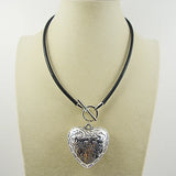 AA Tible Silver Heart Pendant Necklace Leather Fine Jewelry