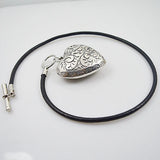 AA Tible Silver Heart Pendant Necklace Leather Fine Jewelry