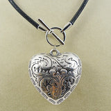 AA Tible Silver Heart Pendant Necklace Leather Fine Jewelry