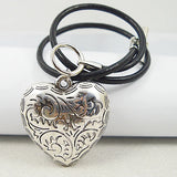 AA Tible Silver Heart Pendant Necklace Leather Fine Jewelry