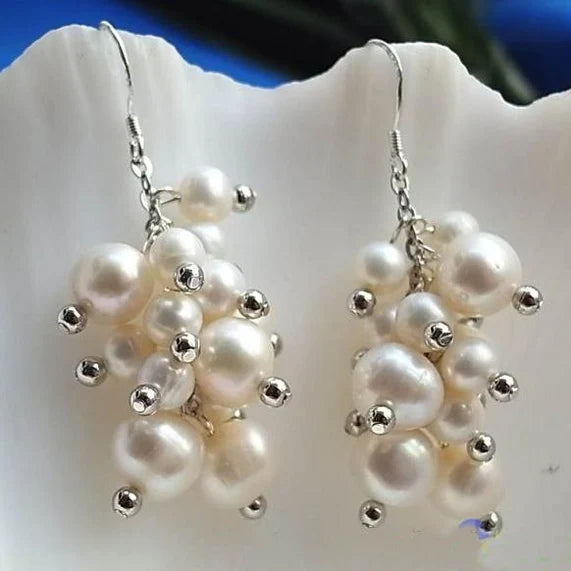 AAA+ Freshwater Pearl Grape Silver Dangle Earrings Wedding Gift