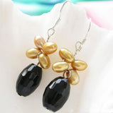 AAA+ 7mm Golden Rice Pearl Agate 925 Silver Earrings