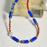 Agate Pearl Beaded Necklace Lazurite Clavicle Jewelry